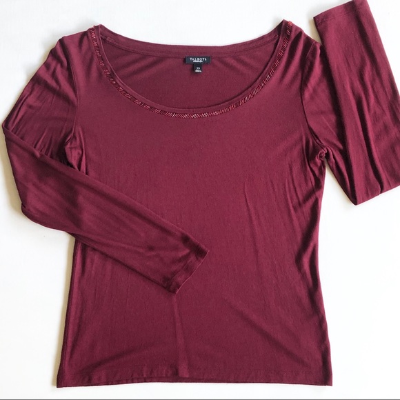 Talbots Beaded Scoop Neck Dark Burgundy Top XS - Picture 12 of 12